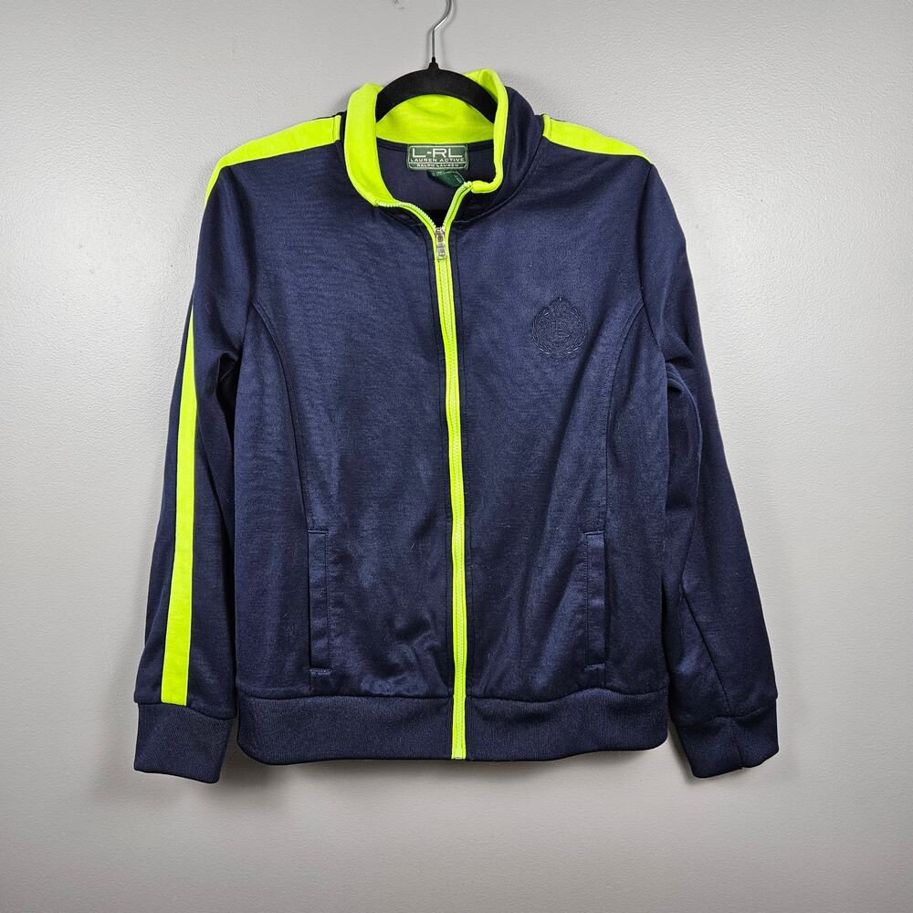 Lauren Ralph Lauren Active Track Jacket XL Navy Neon Green Full Zip Cotton‎